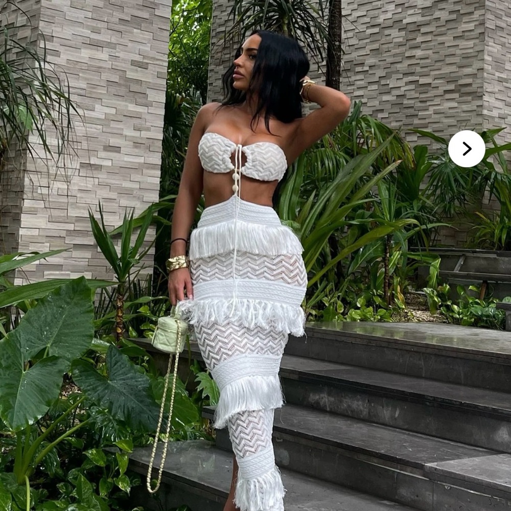White Vacation Fringe Maxi Dress